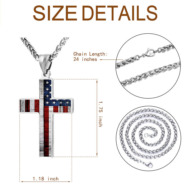 Gempoetry | Stainless steel national flag cross pendant necklace, neutral and fashionable titanium steel necklace