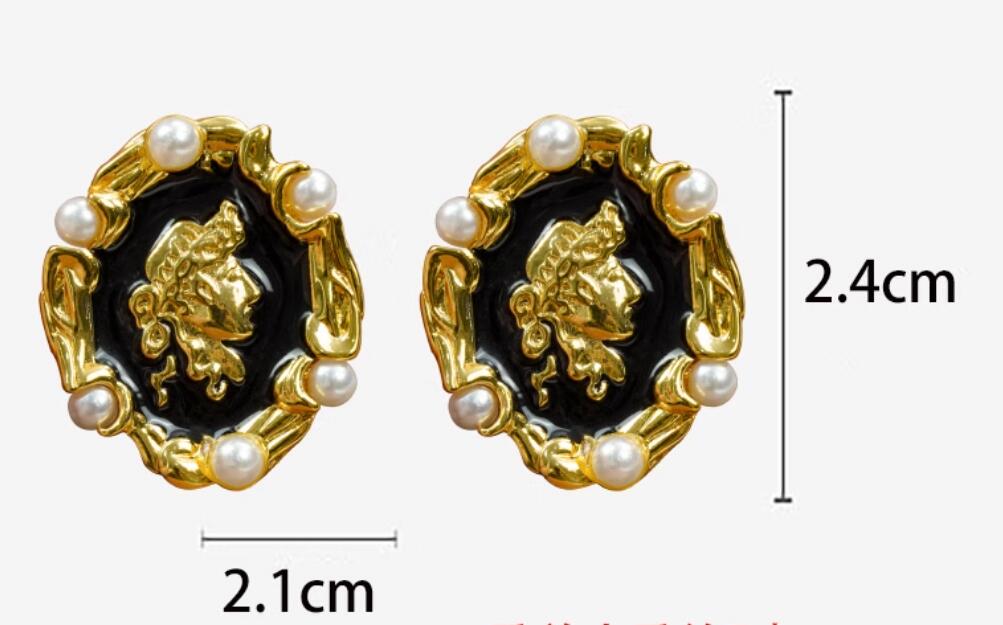 Gempoetry | Vintage French Vintage Baroque Portrait Relief Earrings with Hepburn Fragrance Pearl Earrings