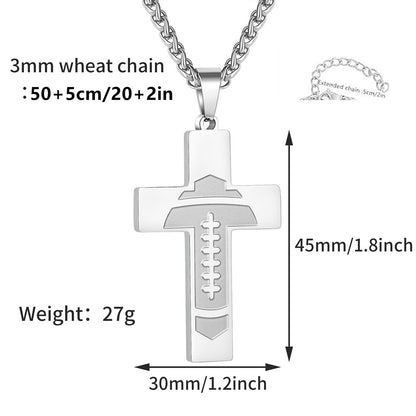 Gempoetry | American Football Stainless Steel Cross Bible Pendant Necklace First Communion Baptism Sports Jewelry