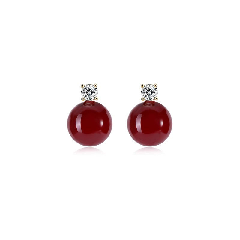 Gempoetry | Ankela pearl earrings with high-end wine red vintage earrings, autumn and winter new earrings