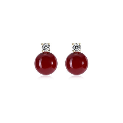 Gempoetry | Ankela pearl earrings with high-end wine red vintage earrings, autumn and winter new earrings