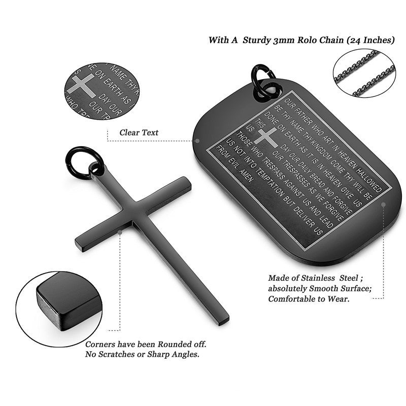 Gempoetry | Fashionable classic stainless steel cross titanium steel pendant, trendy men's versatile military brand necklace