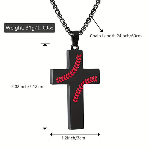 Gempoetry | Baseball Boy Cross Necklace Stainless Steel Pendant Faith Necklace Religious Gift