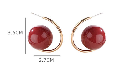 Gempoetry | Temperament Hong Kong style Anchorage red pearl earrings, new explosive style, exaggerated and unique, light luxury ear hanging