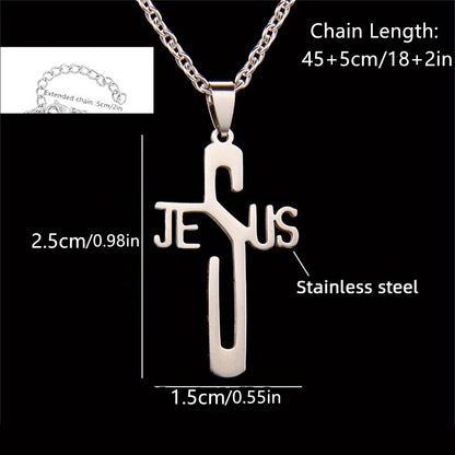 Gempoetry | Stainless steel cross letter Bible men's necklace hollow pendant, prayer gift for friends in stock