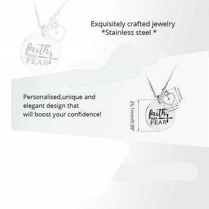 Gempoetry | Stainless steel faith overcomes fear, cross necklace, mustard seed charm pendant necklace