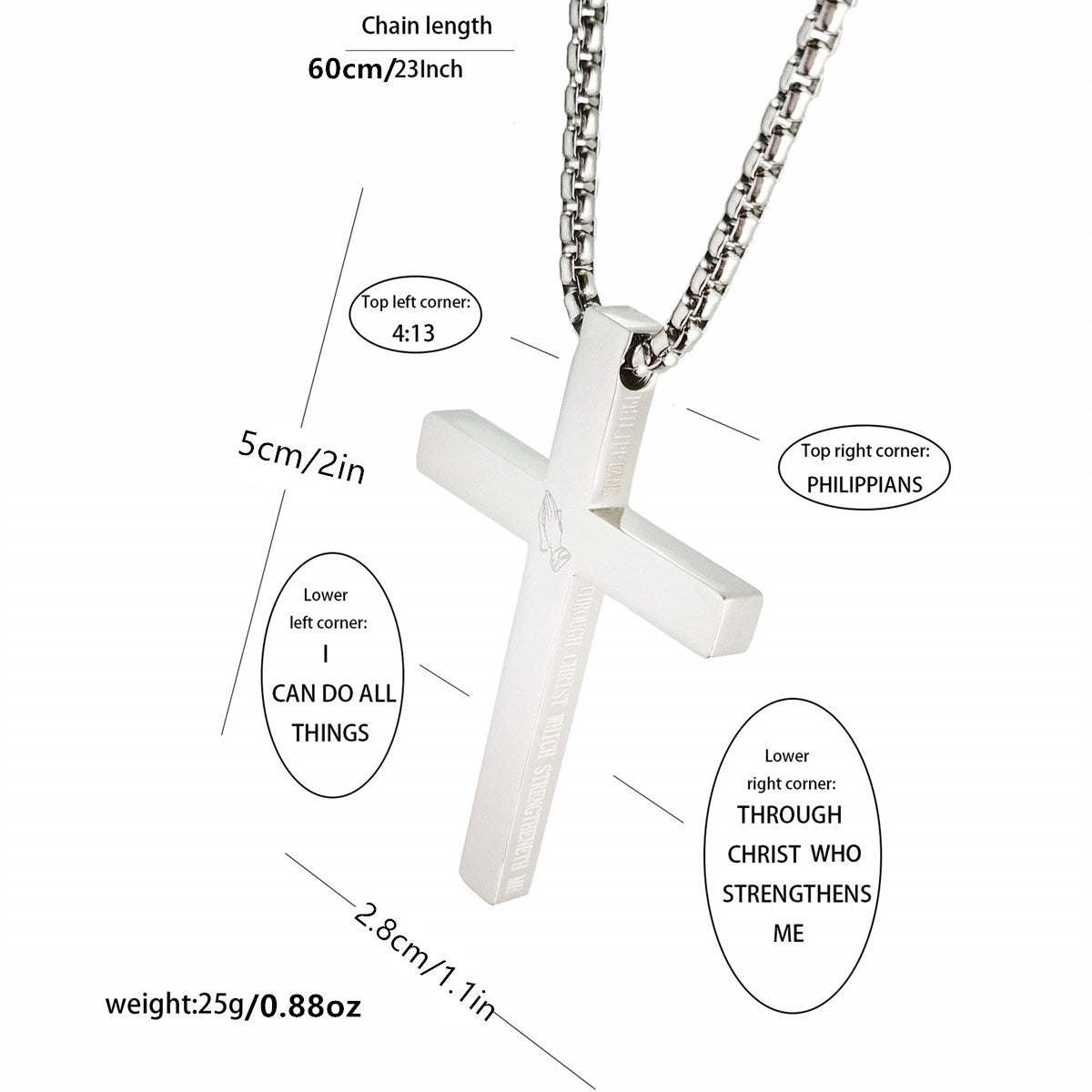 Gempoetry | Stainless steel cross pendant necklace laser engraved scripture faith jewelry gift