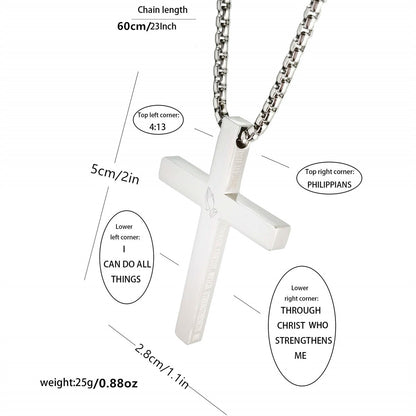 Gempoetry | Stainless steel cross pendant necklace laser engraved scripture faith jewelry gift