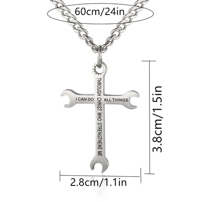 Gempoetry | Stainless steel wrench cross necklace I CAN DO ALL THINS pendant necklace