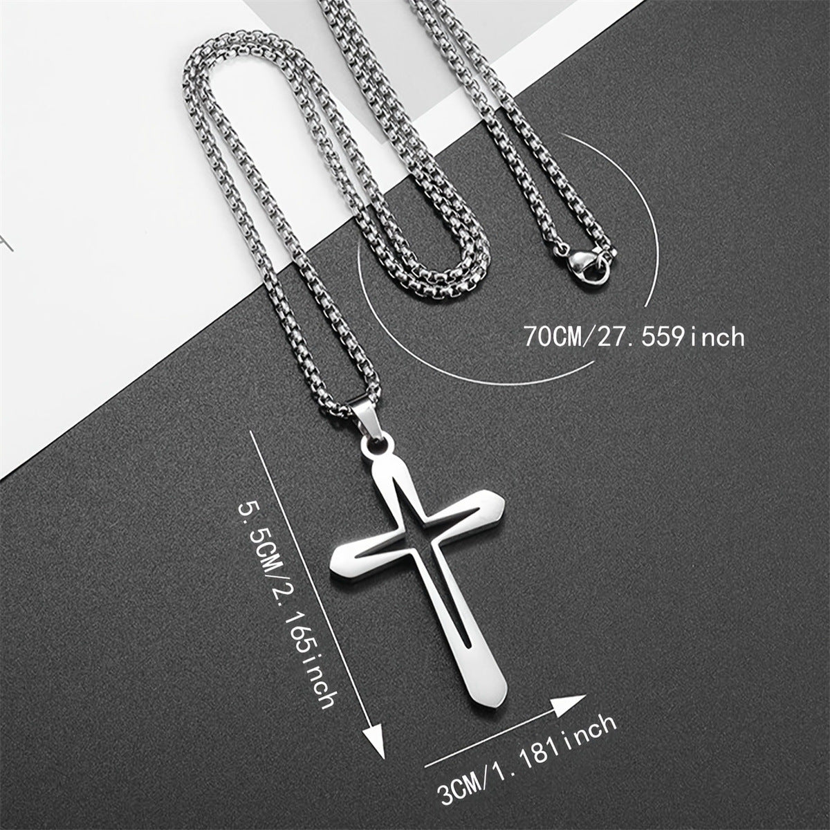 Gempoetry | Stainless steel hollow cross men's and women's silver necklace, fashionable, personalized, simple pendant