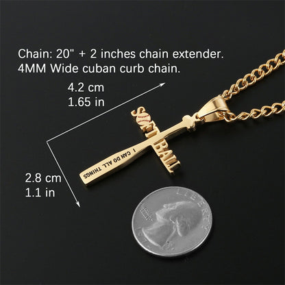 Gempoetry | Baseball cross pendant, men's and women's accessories, side chain, stainless steel hollow necklace