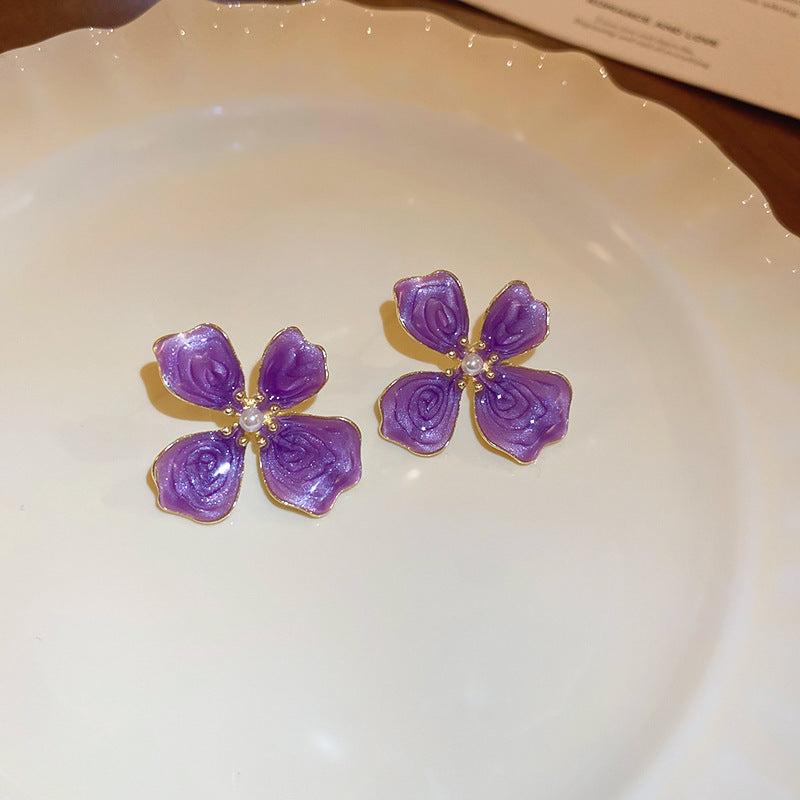 Gempoetry | Medieval French enamel dripping oil purple flower earrings that do not fade, simple personality, light luxury temperament earrings for women