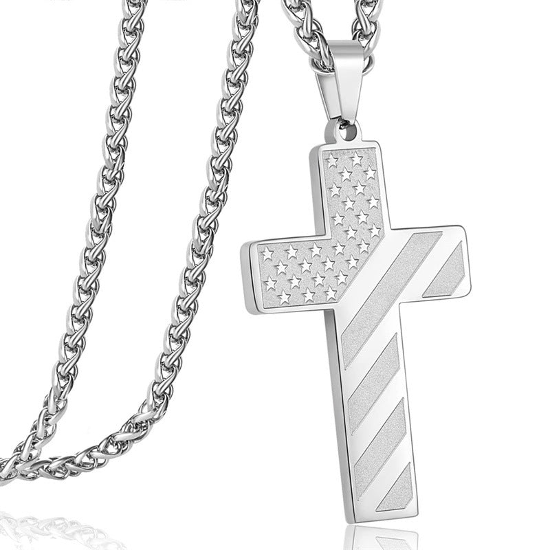 Gempoetry | Cross flag necklace with high-end letters, hip-hop titanium steel American necklace in stock