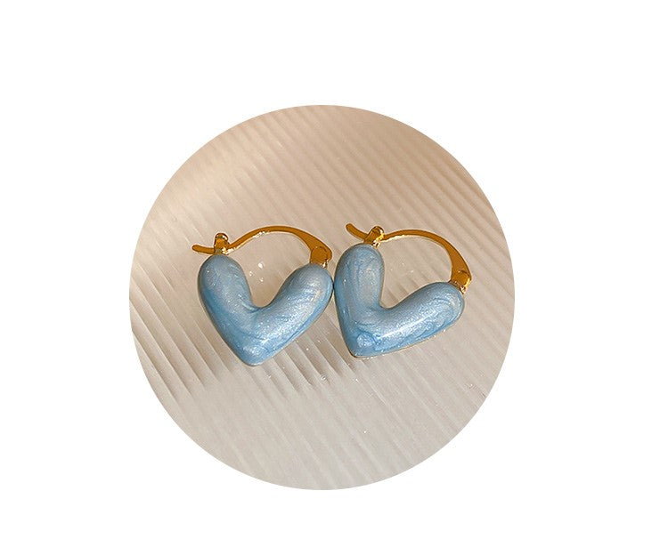 Gempoetry | Oil painting inspired blue heart-shaped drop glaze ear clip with high-end feel, women's minimalist earrings, new earrings