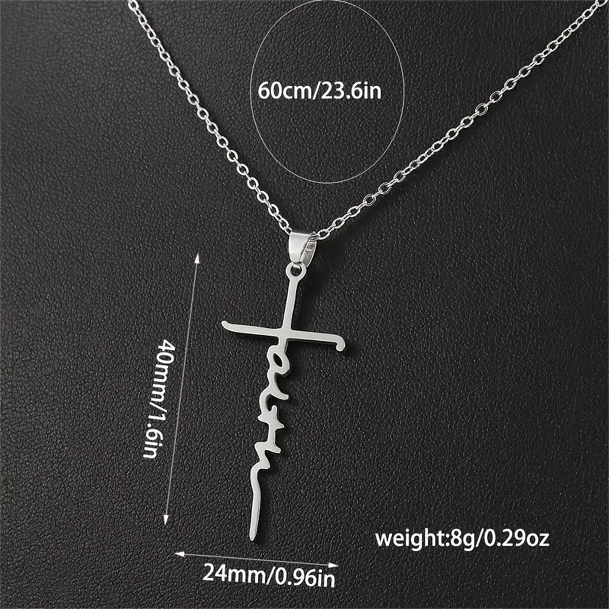 Gempoetry | Cross necklace titanium steel ins wind stainless steel jewelry letter faith pendant in stock