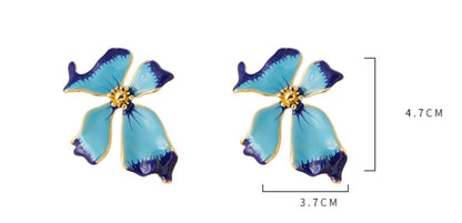 Gempoetry | Medieval enamel drip glaze flower water mist iris blue earrings French retro exaggerated earrings light luxury socialite temperament big brand cold style earrings for women