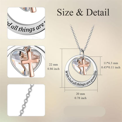 Gempoetry | Heart shaped crystal "Faith Hope Love" stainless steel cross pendant necklace