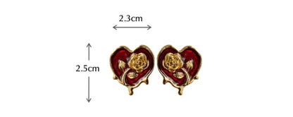 Gempoetry | Vintage Oil Drop Rose Love 925 Silver Needle Earrings Fashionable French Niche Charm High End Earrings for Women