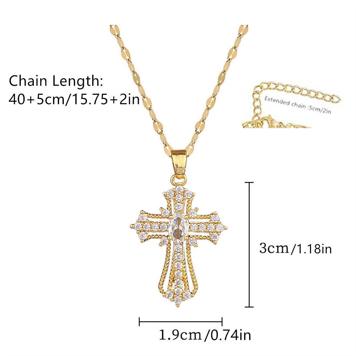 Gempoetry | Fashionable and versatile, exquisite and gorgeous pendant with a cross inlaid with cubic zirconia