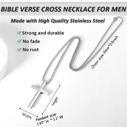 Gempoetry | Men's Bible Verses Stainless Steel Cross Pendant Necklace Fashionable and Simple Religious Gift