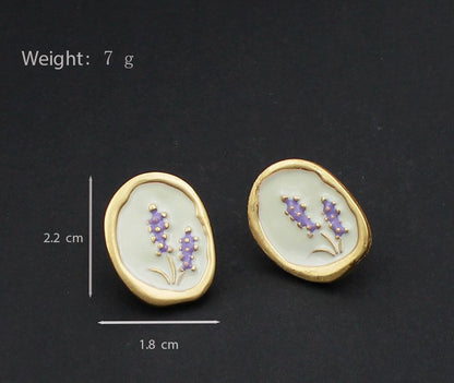 Gempoetry | French retro lavender enamel earrings with niche design, artistic earrings, simple temperament, flower earrings, s925 silver