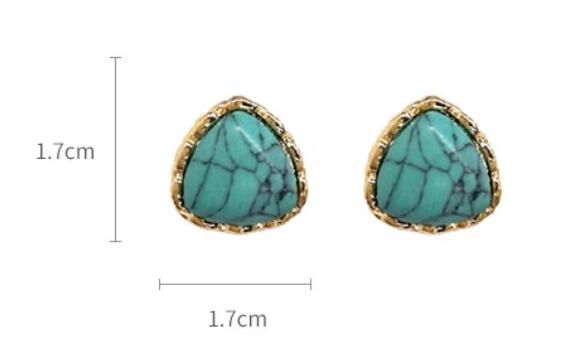 Gempoetry |Vintage silver needle turquoise geometric earrings with vintage ethnic style, versatile and high-end earrings for women