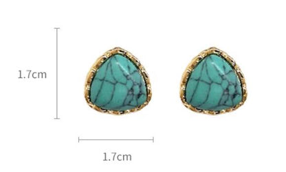 Gempoetry |Vintage silver needle turquoise geometric earrings with vintage ethnic style, versatile and high-end earrings for women