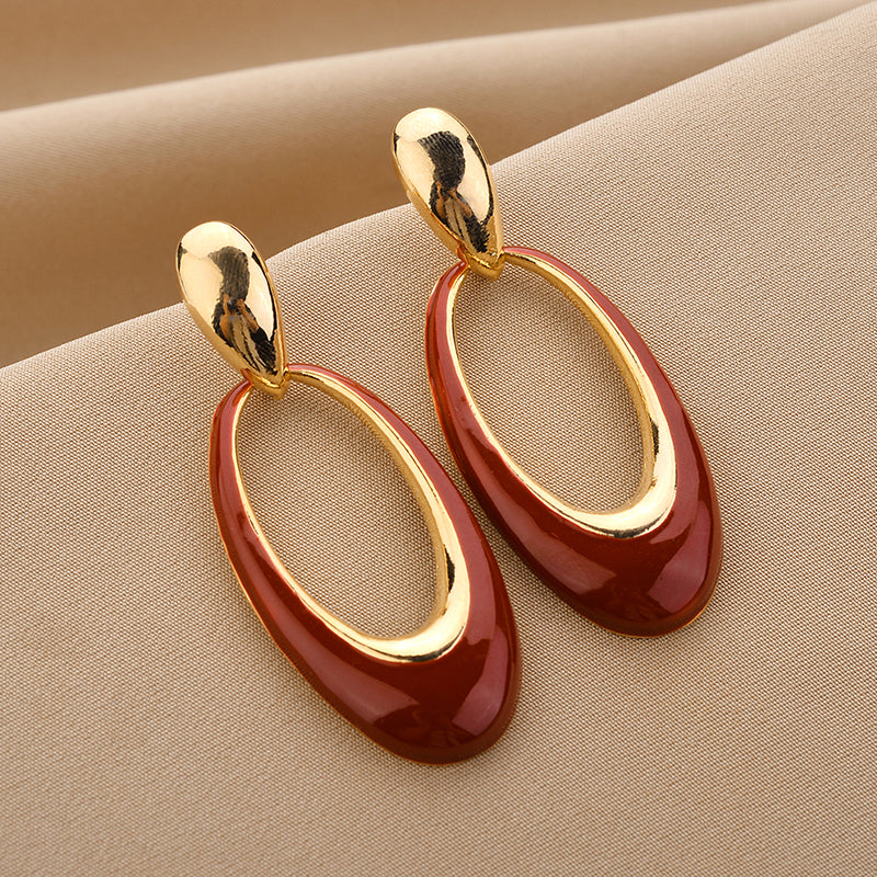 Gempoetry | Ankela Red Elliptical Earrings Square Round Face Show Small Face, Light Luxury High End Earrings, New Popular Silver Needle Earrings for Women