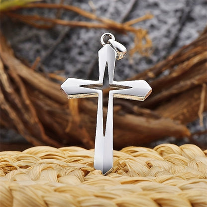 Gempoetry | Stainless steel hollow cross men's and women's silver necklace, fashionable, personalized, simple pendant