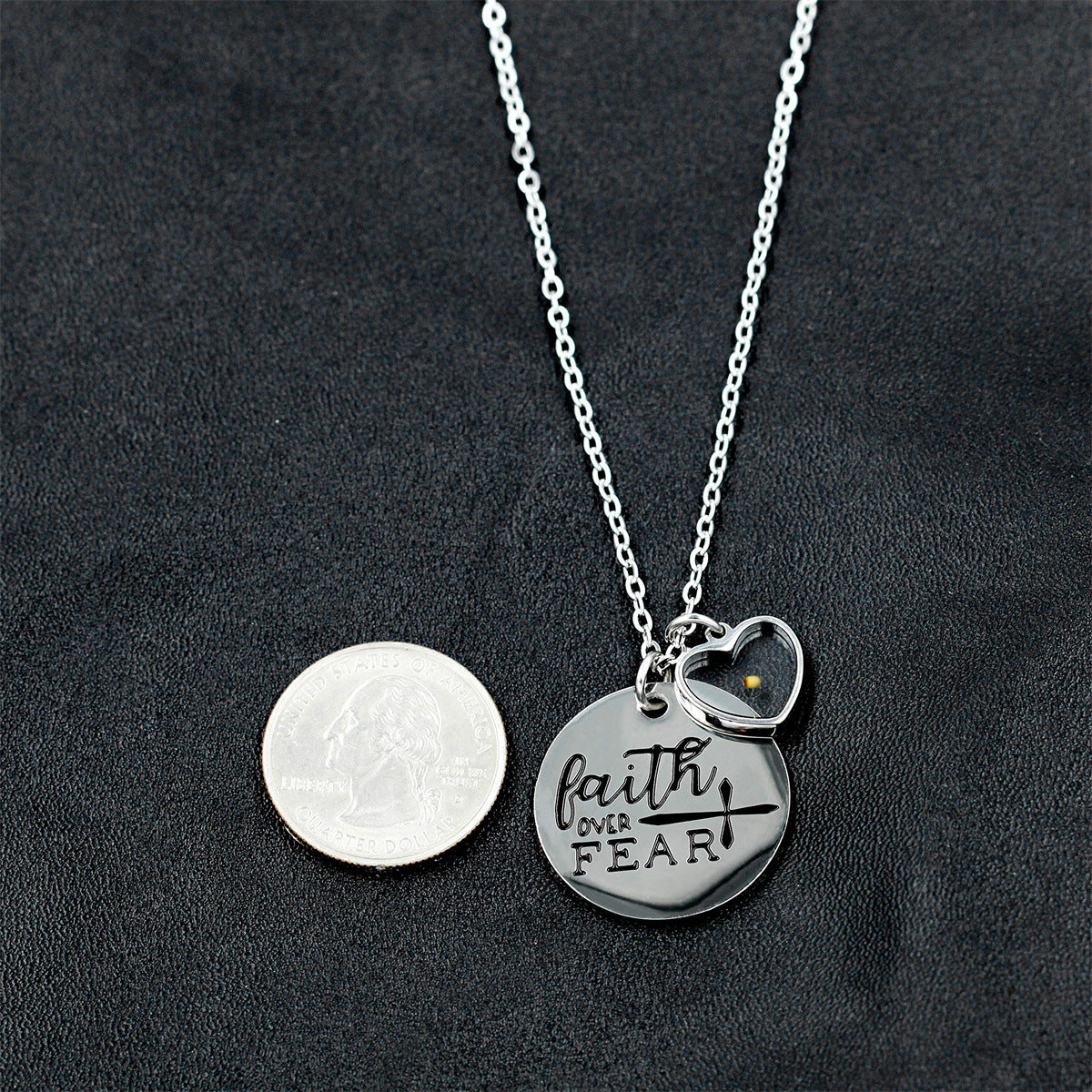 Gempoetry | Stainless steel faith overcomes fear, cross necklace, mustard seed charm pendant necklace