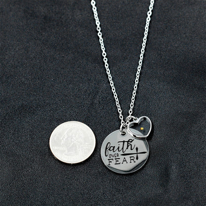 Gempoetry | Stainless steel faith overcomes fear, cross necklace, mustard seed charm pendant necklace