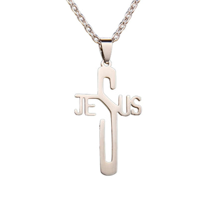 Gempoetry | Stainless steel cross letter Bible men's necklace hollow pendant, prayer gift for friends in stock