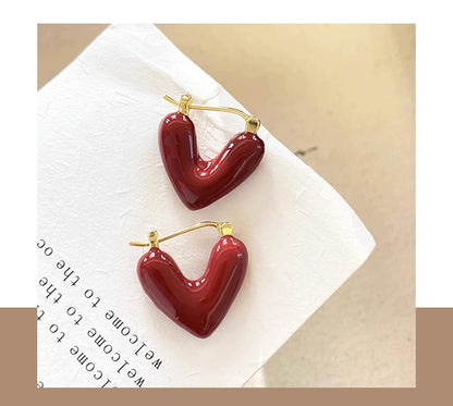 Gempoetry | French Ankela Red Drop Glazed Love Earrings for Women, New Popular Fashion Earrings, Small and High End Earrings