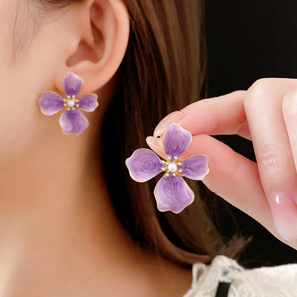 Gempoetry | Medieval French enamel dripping oil purple flower earrings that do not fade, simple personality, light luxury temperament earrings for women