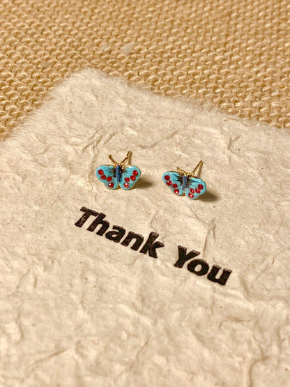 Gempoetry | Blue enamel drop glazed butterfly earrings mini earrings cute, compact, exquisite, niche design temperament silver needle earrings