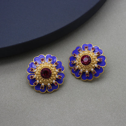 Gempoetry | Fashion New Fresh Plant Flower Sunflower Female Earrings European and American Vintage Purple Diamond Violet Small Flower Earrings