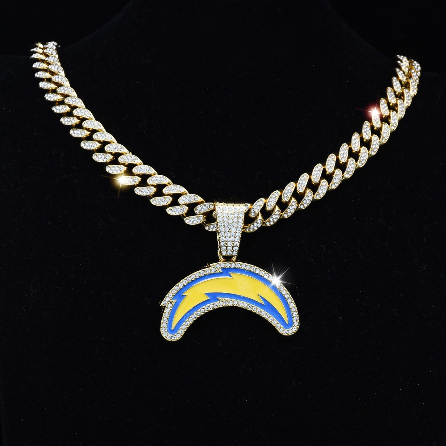 Gempoetry | NFL Los Angeles Chargers fashion personality Chargers football team necklace accessories men's hip-hop full diamond Cuban chain