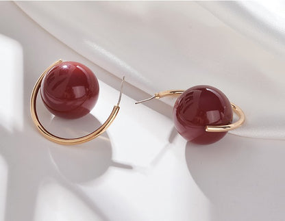 Gempoetry | Temperament Hong Kong style Anchorage red pearl earrings, new explosive style, exaggerated and unique, light luxury ear hanging