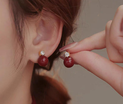 Gempoetry | Ankela pearl earrings with high-end wine red vintage earrings, autumn and winter new earrings