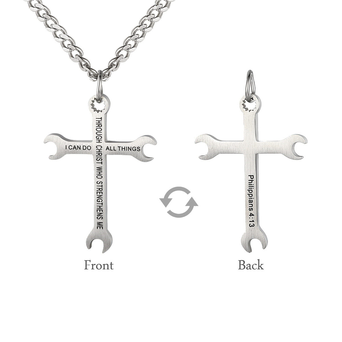 Gempoetry | Stainless steel wrench cross necklace I CAN DO ALL THINS pendant necklace