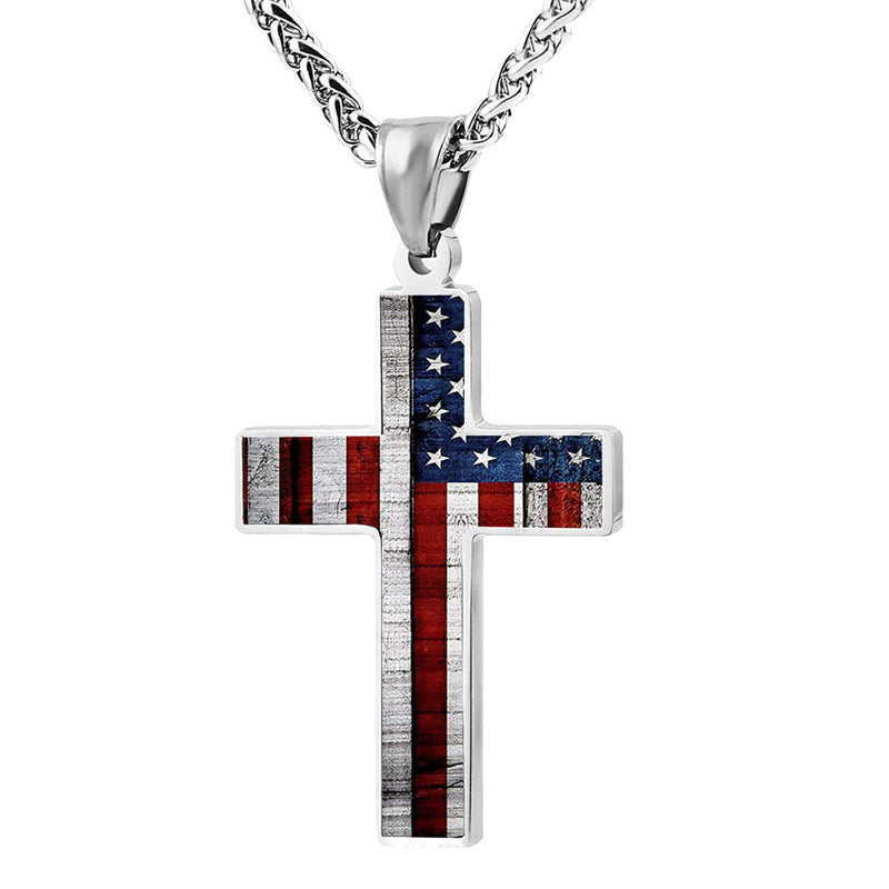 Gempoetry | Stainless steel national flag cross pendant necklace, neutral and fashionable titanium steel necklace