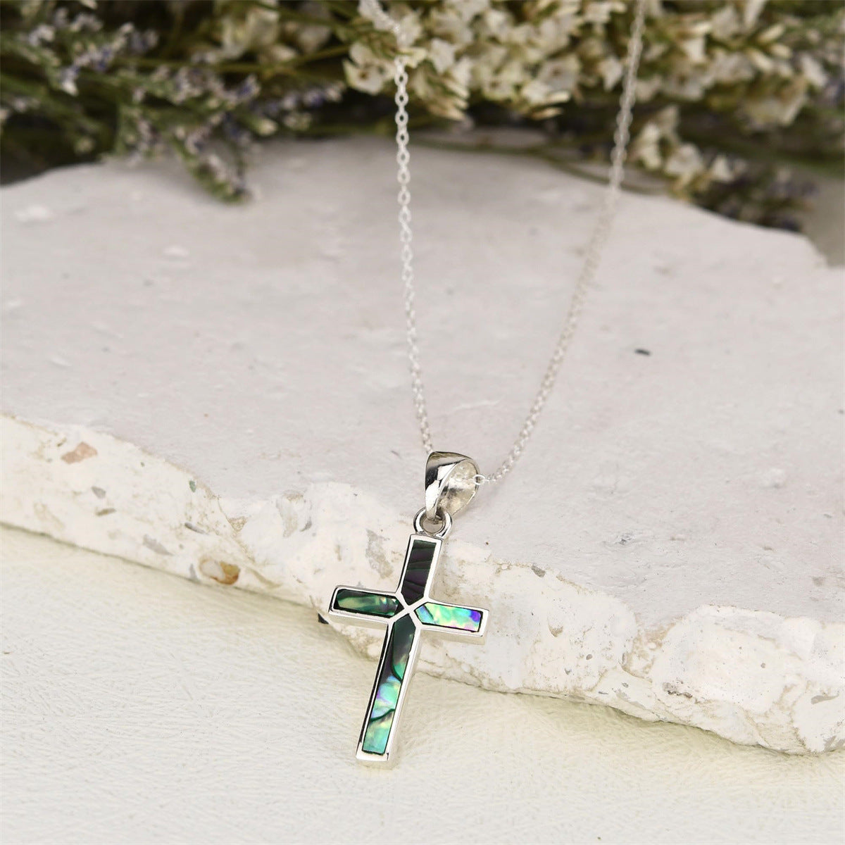 Gempoetry | Faith Cross Inlaid with Abalone Shell Stainless Steel Pendant Necklace