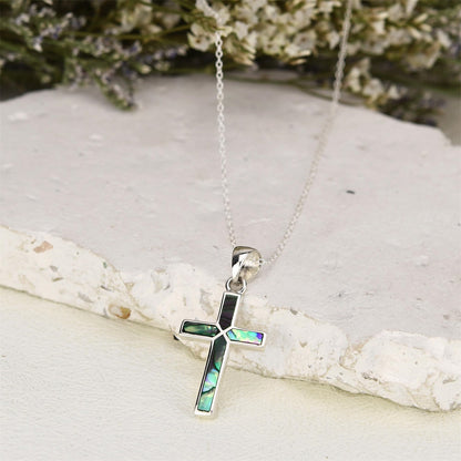 Gempoetry | Faith Cross Inlaid with Abalone Shell Stainless Steel Pendant Necklace