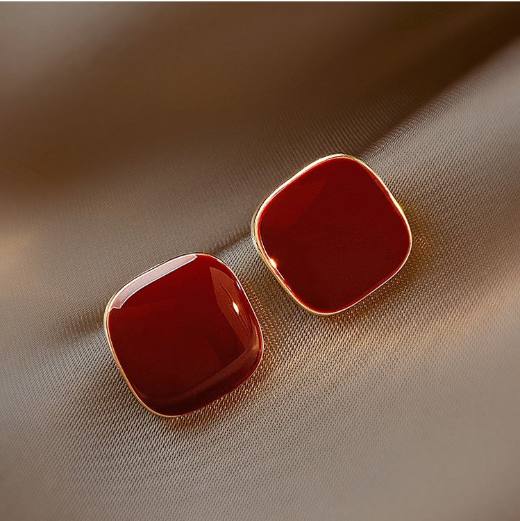 Gempoetry | Retro drop glazed Ankra red square earrings with a female niche design, new popular earrings, light luxury earrings