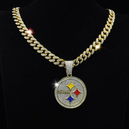 Gempoetry | NFL Pittsburgh Steelers jewelry fashion personality round Steelers football team necklace pendant men's trendy Cuban chain