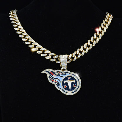 Gempoetry | NFL Tennessee Titans Fashion Personality Fireball Football Rhinestone Pendant Single Pendant Trendy Brand Versatile Hip-Hop Necklace