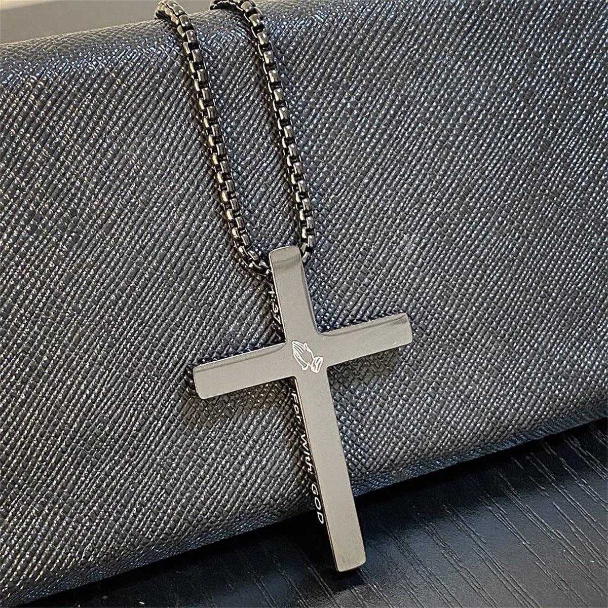 Gempoetry | Stainless steel cross pendant necklace laser engraved scripture faith jewelry gift