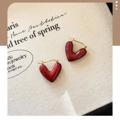 Gempoetry | French Ankela Red Drop Glazed Love Earrings for Women, New Popular Fashion Earrings, Small and High End Earrings