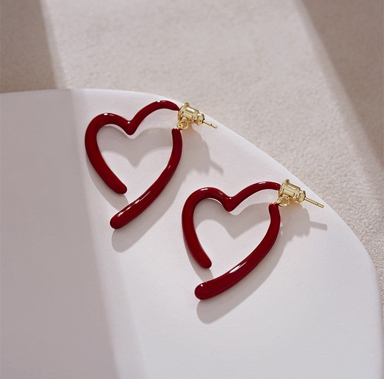 Gempoetry | Autumn and winter wine red peach heart earrings with a high-end feel, French retro heart earrings, Ankola red new style