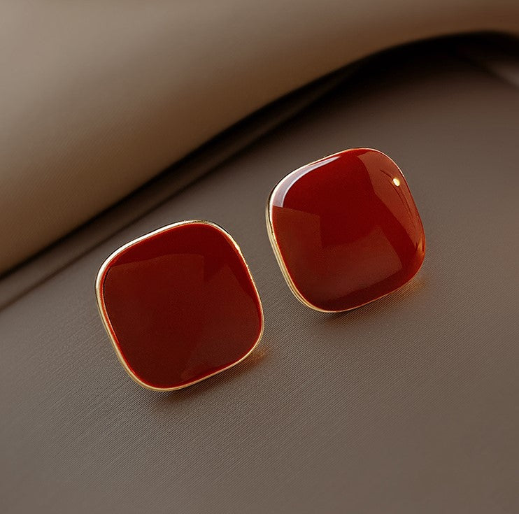 Gempoetry | Retro drop glazed Ankra red square earrings with a female niche design, new popular earrings, light luxury earrings